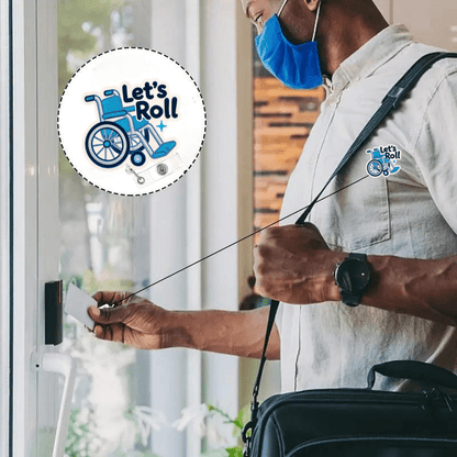 Retractable acrylic nurse ID badge reel with a fun wheelchair design and secure clip for everyday work use.