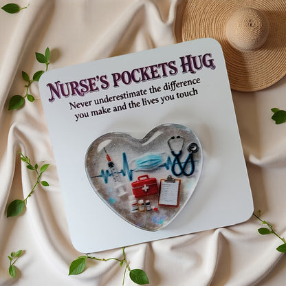 Nurse Pocket Hug Greeting Card featuring a heart‑shaped inspirational statue and hug token, perfect for room décor, holiday displays, or gifting to friends.