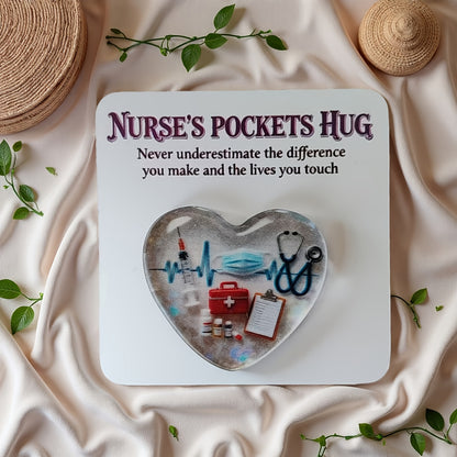 Nurse Pocket Hug Greeting Card featuring a heart‑shaped inspirational statue and hug token, perfect for room décor, holiday displays, or gifting to friends.