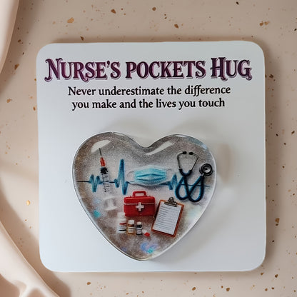 Nurse Pocket Hug Greeting Card featuring a heart‑shaped inspirational statue and hug token, perfect for room décor, holiday displays, or gifting to friends.