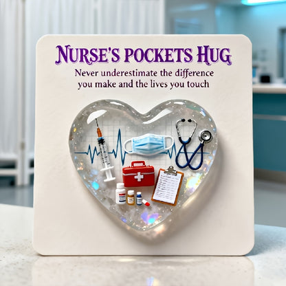 Nurse Pocket Hug Greeting Card featuring a heart‑shaped inspirational statue and hug token, perfect for room décor, holiday displays, or gifting to friends.