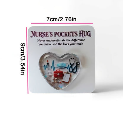 Nurse Pocket Hug Greeting Card featuring a heart‑shaped inspirational statue and hug token, perfect for room décor, holiday displays, or gifting to friends.